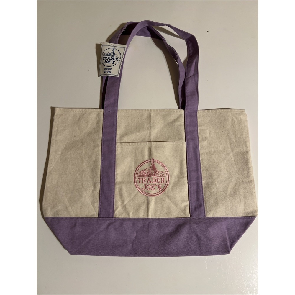 Trader Joe's Lavender Purple Large Canvas Tote Bag Spring 2026 NWT
